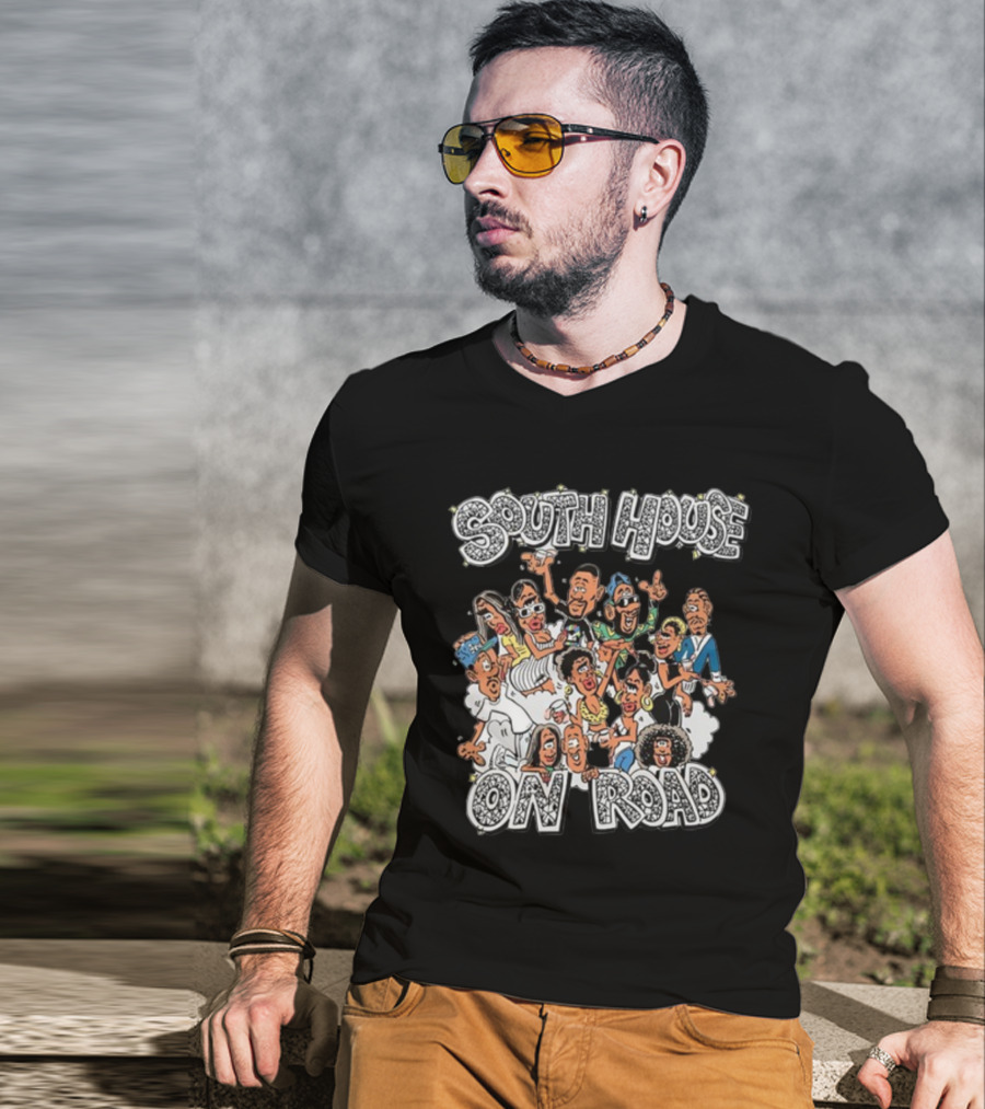 Freakorico South House On Road Cartoon Characters Gathering T-Shirt