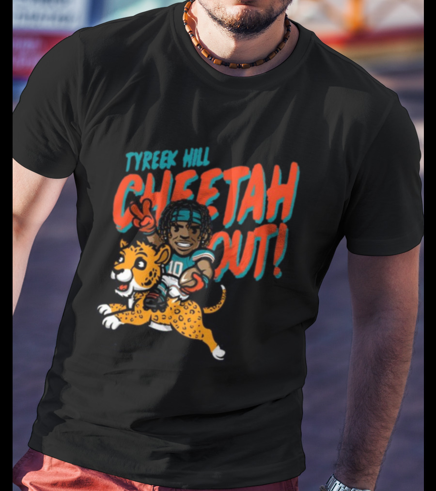 Tyreek Hill Cheetah Out Riding Cartoon Cheetah Football Player Character T-Shirt