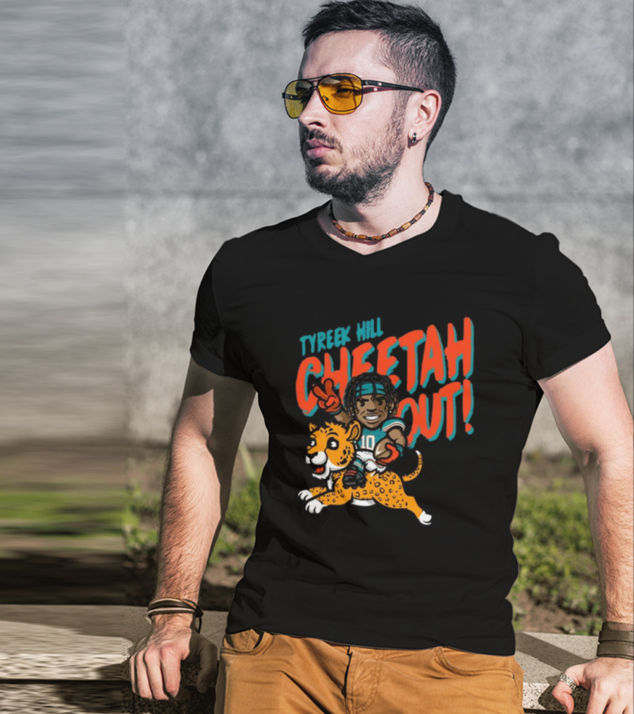 Tyreek Hill Cheetah Out Riding Cartoon Cheetah Football Player Character T-Shirt