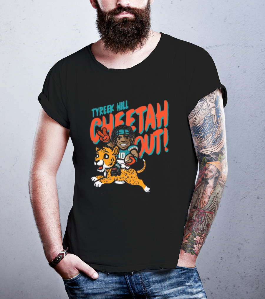 Tyreek Hill Cheetah Out Riding Cartoon Cheetah Football Player Character T-Shirt