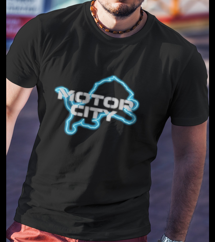 Motor City Lions Blue Neon Outline T-Shirt