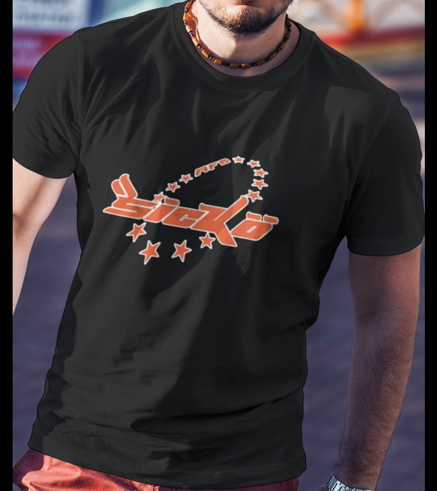 Bornfrompain Afb Sicko Stars Logo Red Text With Orange Stars T-Shirt
