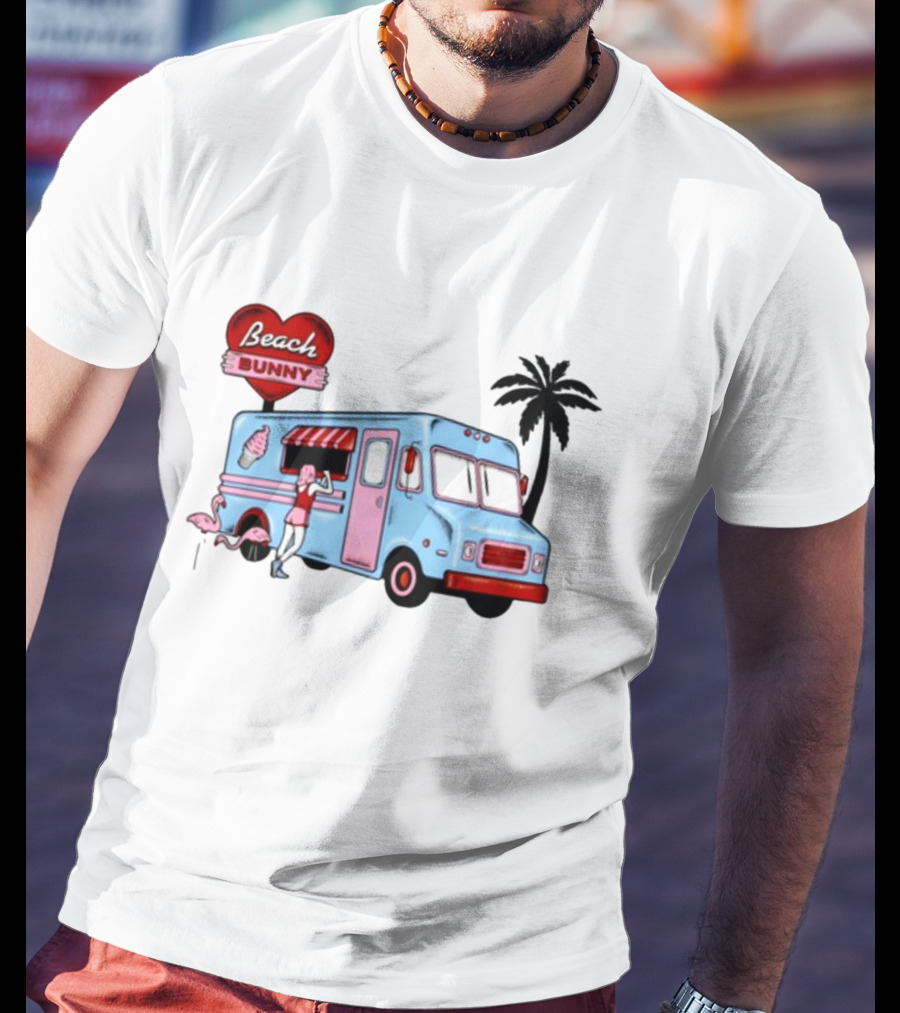 Beach Bunny Ice Cream Truck Flamingo Palm Tree T-Shirt