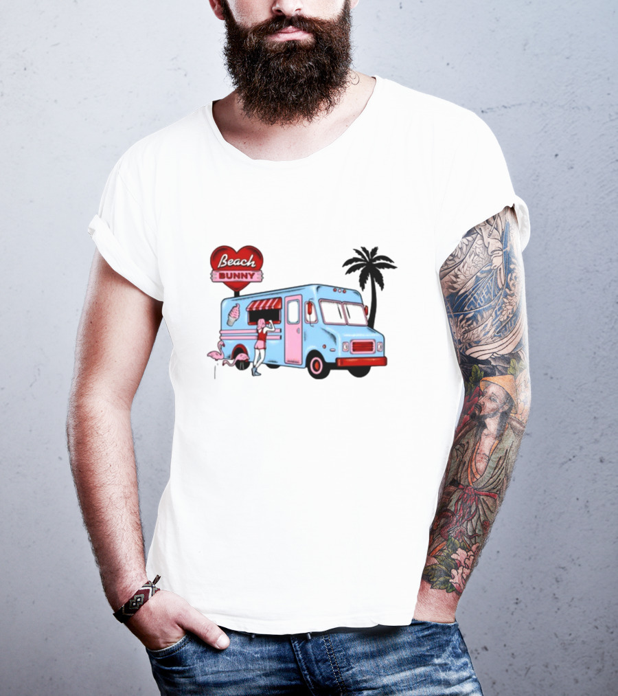 Beach Bunny Ice Cream Truck Flamingo Palm Tree T-Shirt