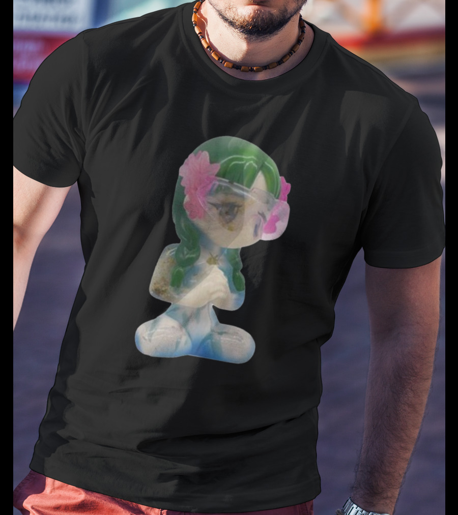 Kikillopieces Tanaka Resin Figurine With Green Hair And Pink Flower Accessories T-Shirt