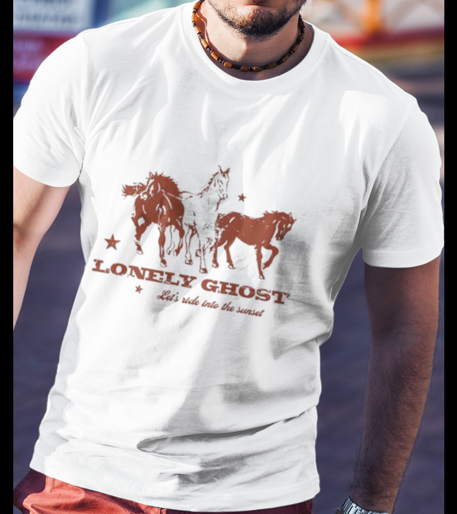 Lonely Ghost Let's Ride Into The Sunset Horses And Stars T-Shirt