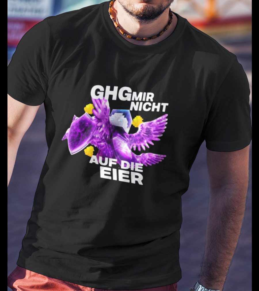 GHG Mir Nicht Auf Die Eier Minecraft Bird Shield Purple T-Shirt