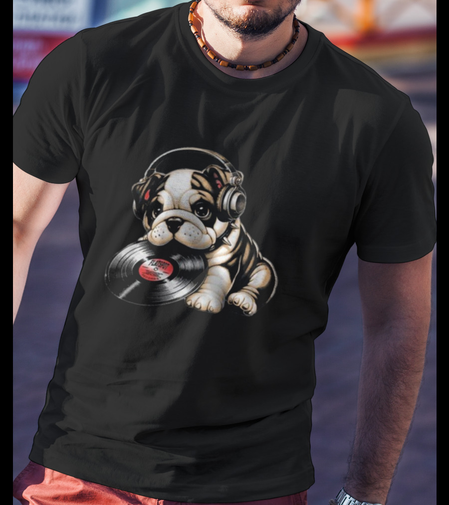 Flatspot Records Babydog Vinyl Headphones Bulldog T-Shirt
