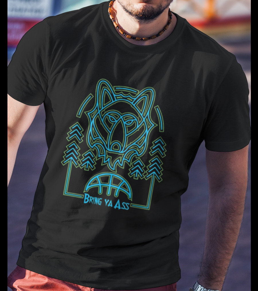 HeadFlyer Brewing Bring Ya Ass Neon Wolf And Trees T-Shirt