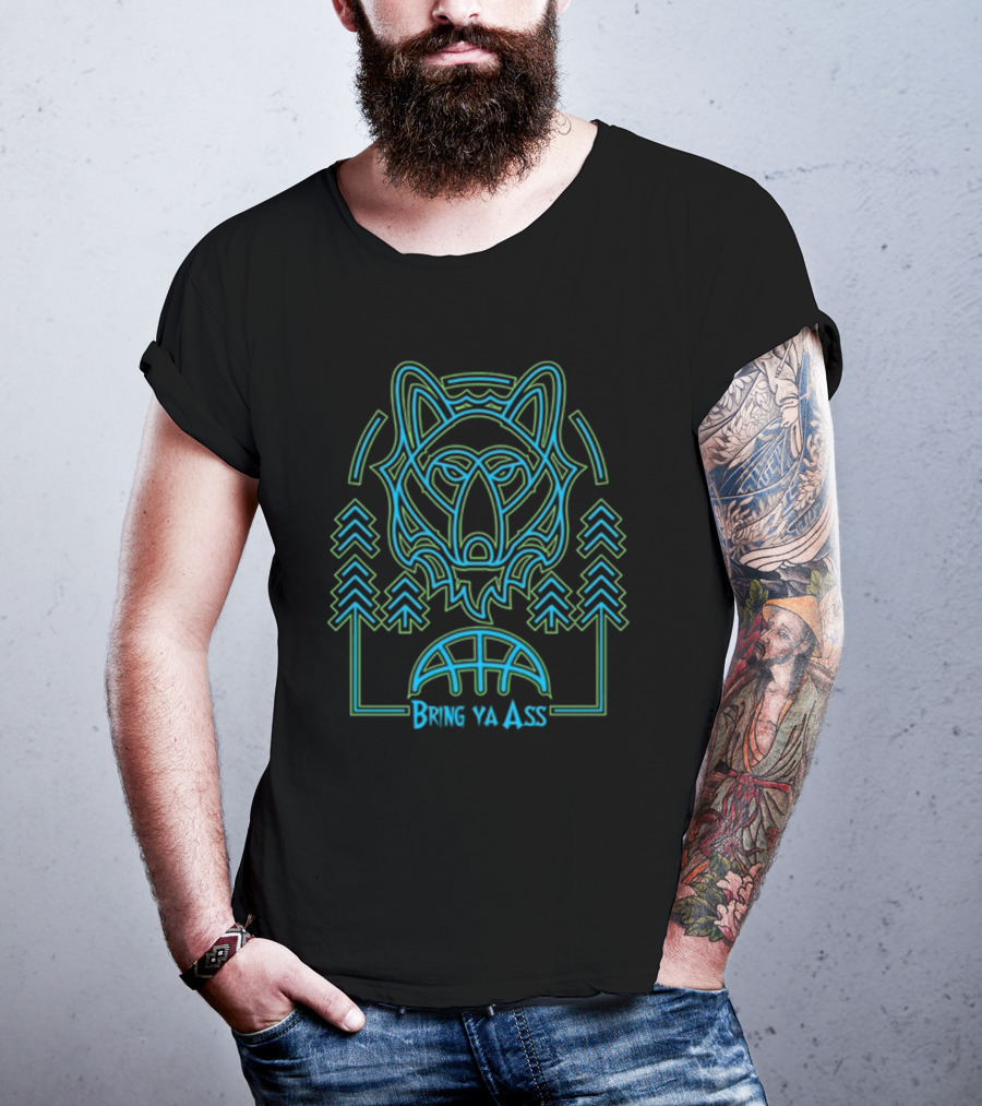 HeadFlyer Brewing Bring Ya Ass Neon Wolf And Trees T-Shirt