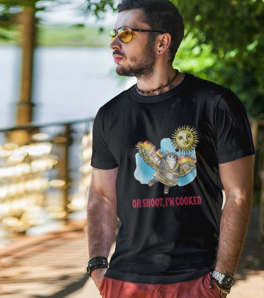 Oh Shoot I'm Cooked Flying Cat With Wings Near Sun T-Shirt