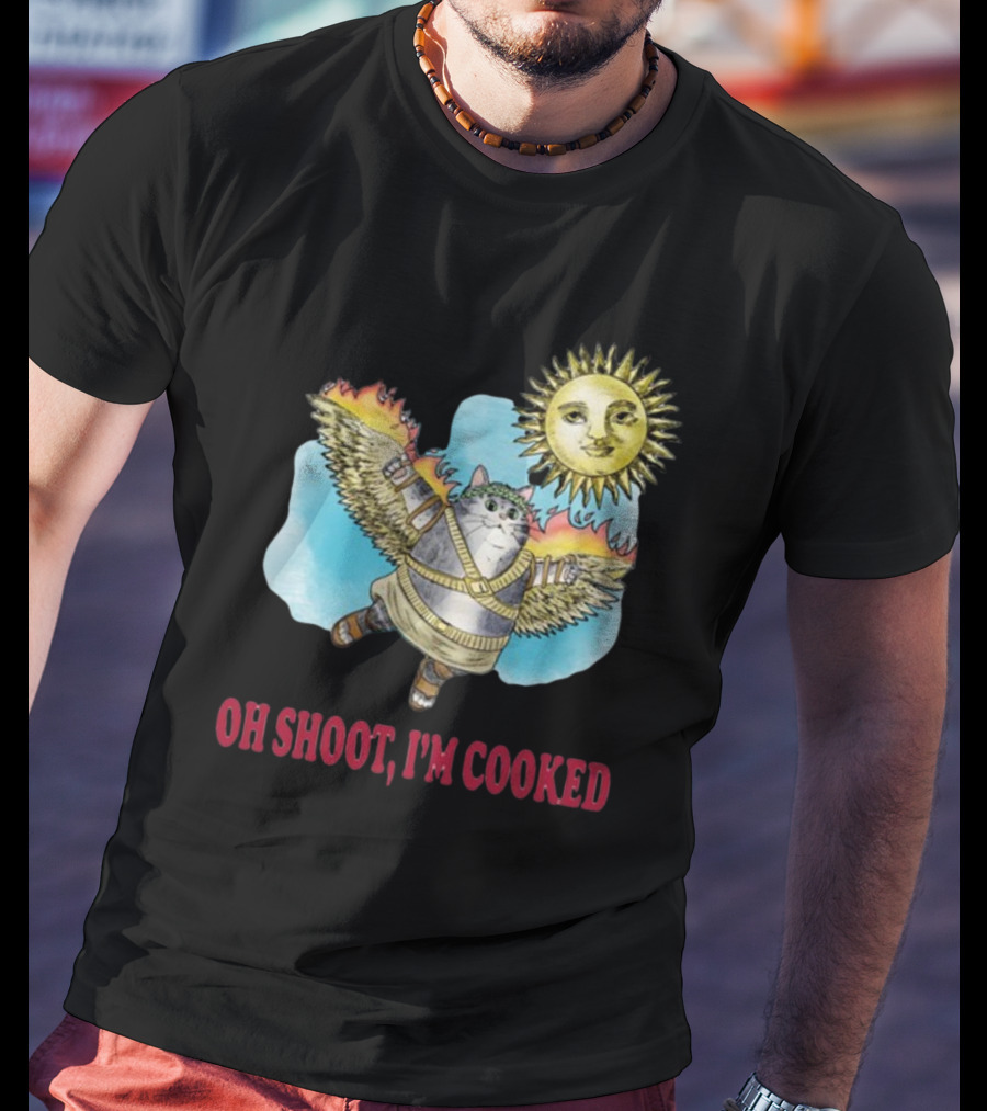 Oh Shoot I'm Cooked Flying Cat With Wings Near Sun T-Shirt