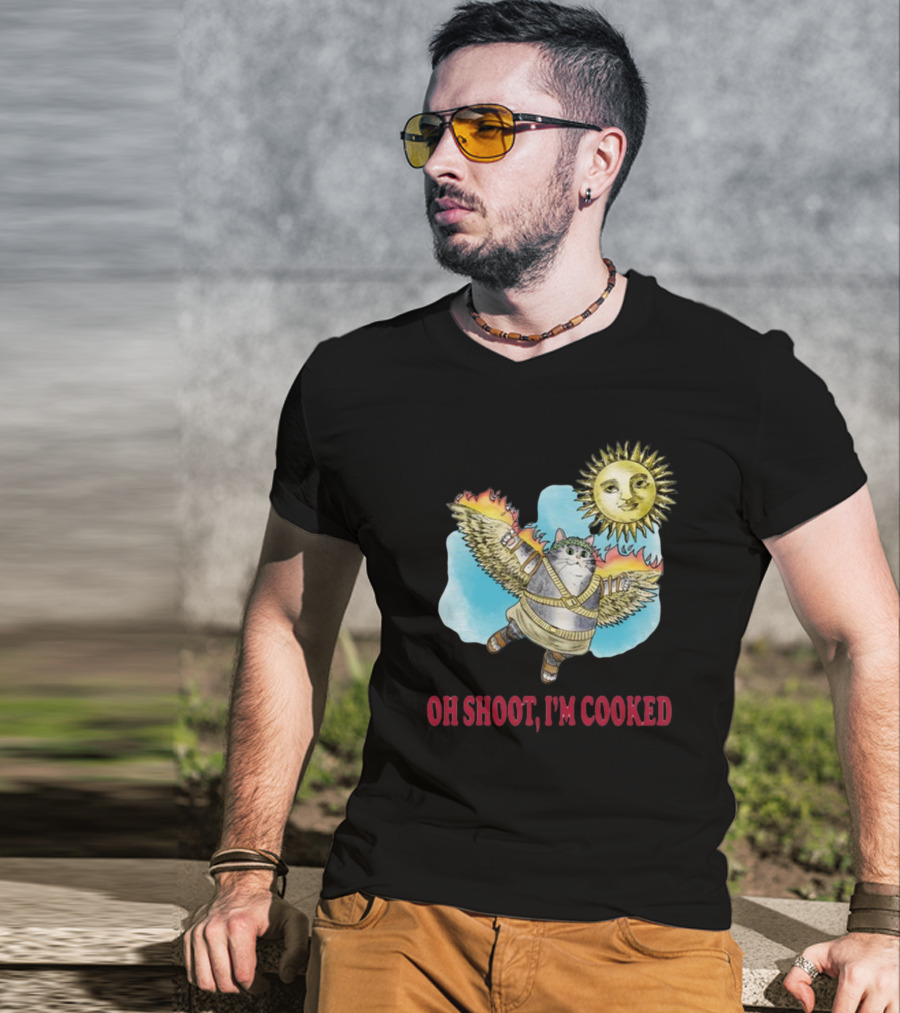 Oh Shoot I'm Cooked Flying Cat With Wings Near Sun T-Shirt