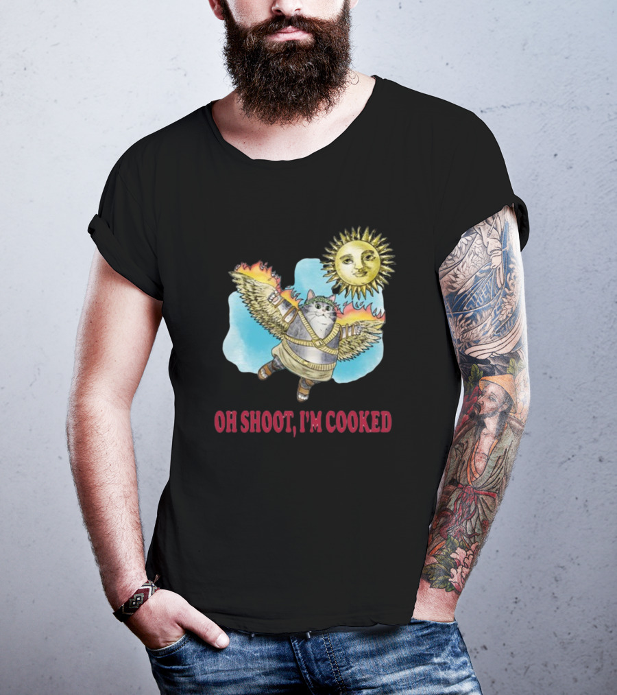 Oh Shoot I'm Cooked Flying Cat With Wings Near Sun T-Shirt