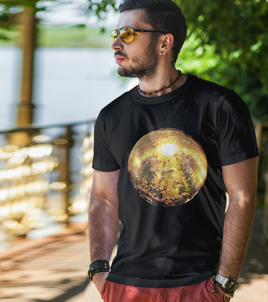 Gold Disco Ball Vintage 90s Shine Reflective Party T-Shirt