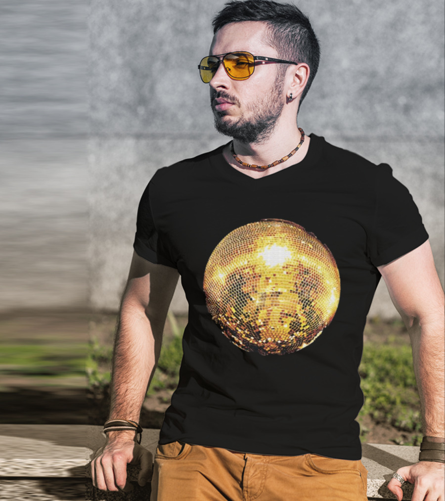 Gold Disco Ball Vintage 90s Shine Reflective Party T-Shirt