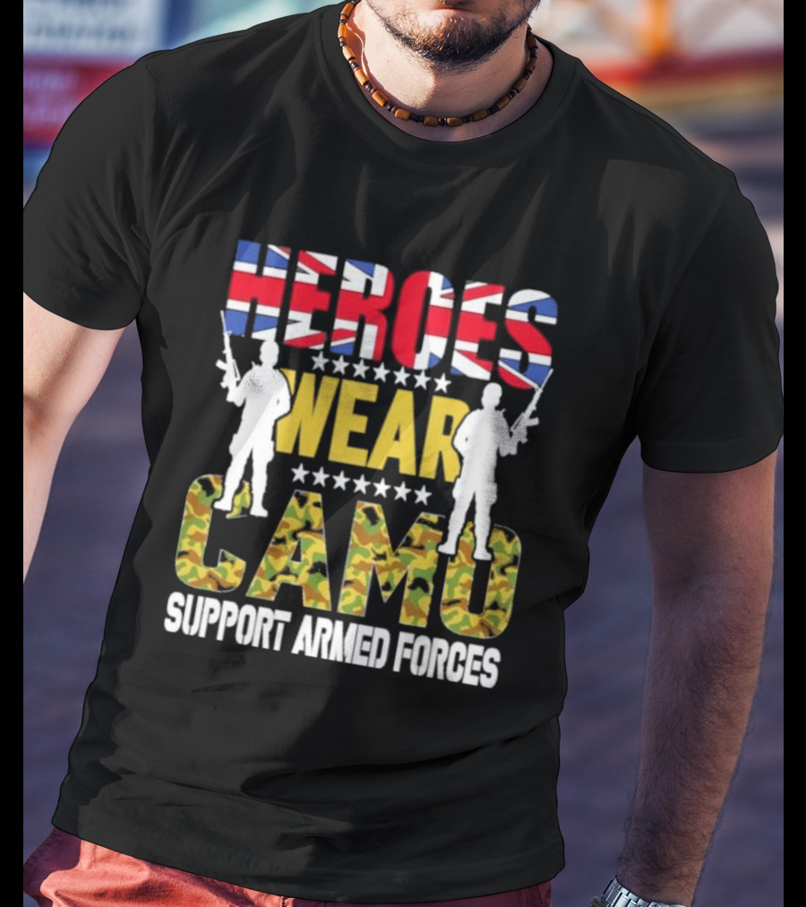 Heroes Wear Camo Support Armed Forces UK Flag T-Shirt