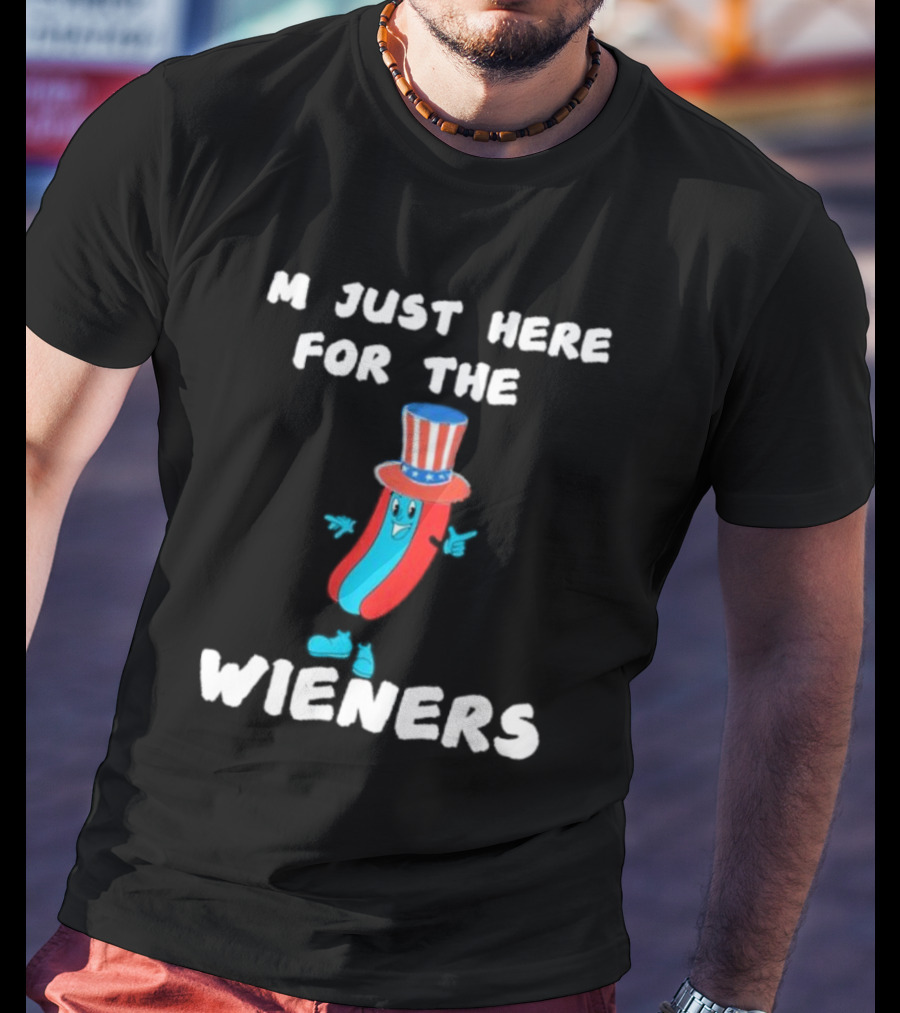 I'm Just Here For The Wieners Hot Dog Uncle Sam Hat T-Shirt