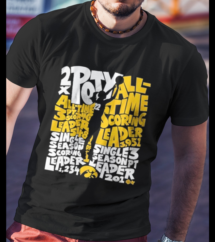 Caitlin Clark 2x POY All-Time Scoring Leader Iowa Single Season 3 Pt Leader T-Shirt