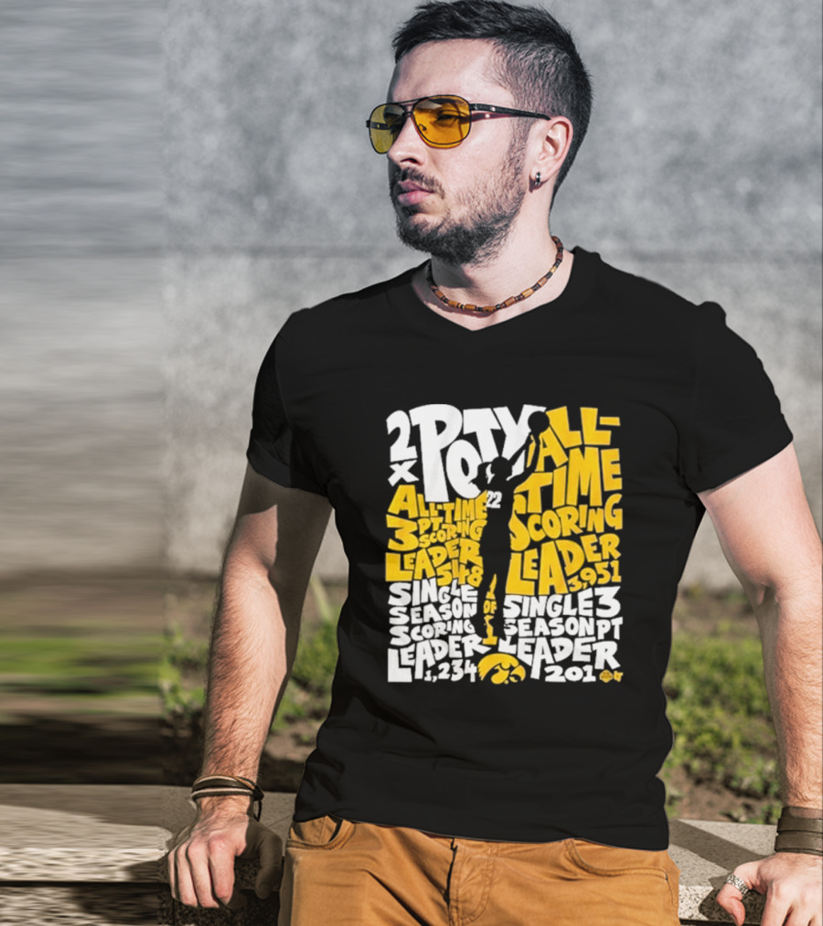 Caitlin Clark 2x POY All-Time Scoring Leader Iowa Single Season 3 Pt Leader T-Shirt