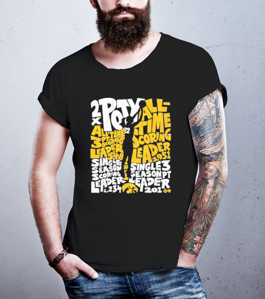 Caitlin Clark 2x POY All-Time Scoring Leader Iowa Single Season 3 Pt Leader T-Shirt