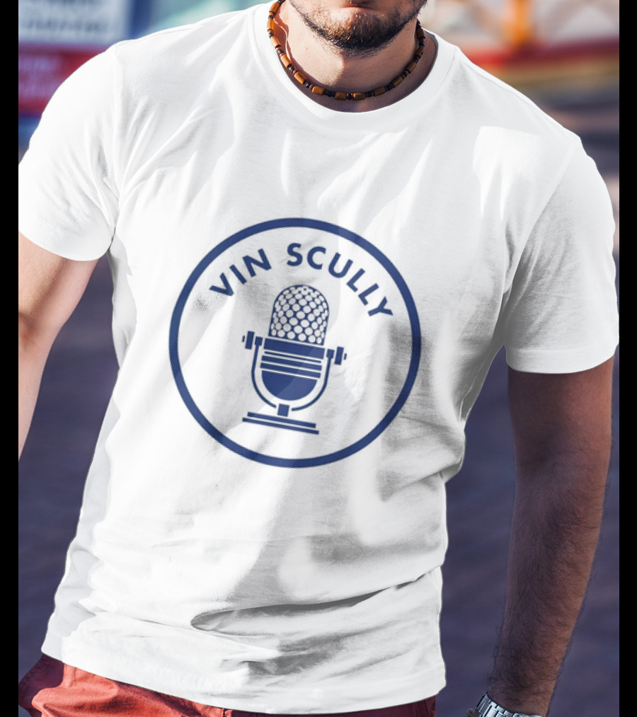 Vin Scully Microphone Blue T-Shirt