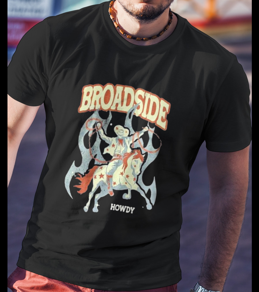 BROADSIDE HOWDY Cowboy On Horseback With Flames T-Shirt