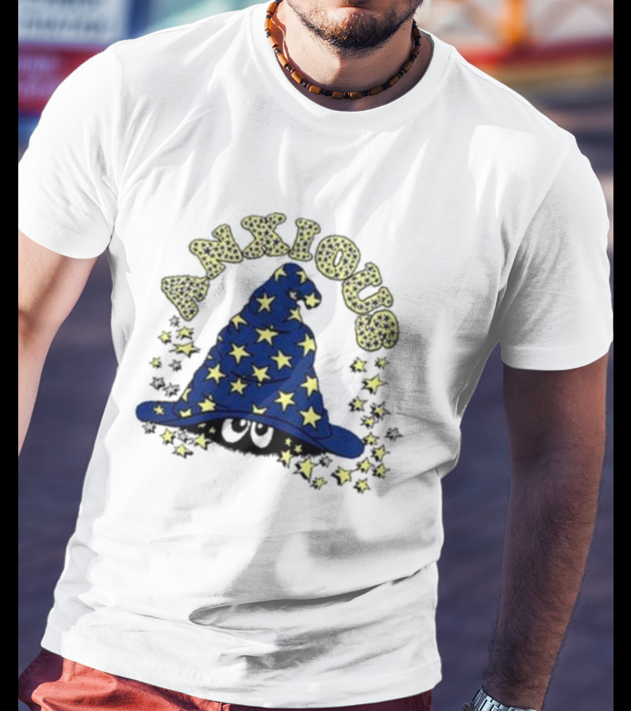 Anxious Wizard Hat With Stars And Bubbles T-Shirt
