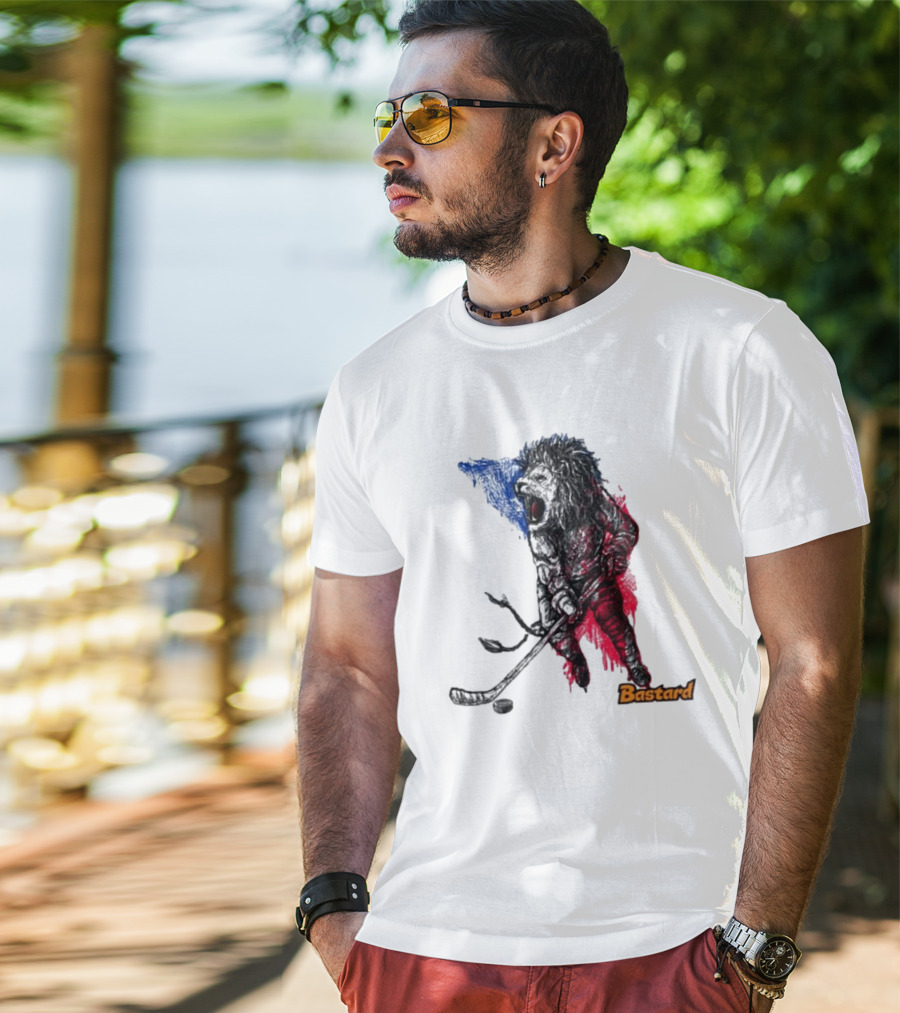 Vtipné Hokejové Potisky Bastard Lví Hokejista Trikolora T-Shirt