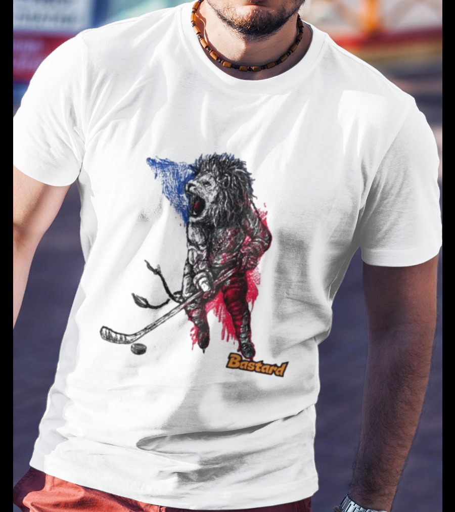 Vtipné Hokejové Potisky Bastard Lví Hokejista Trikolora T-Shirt