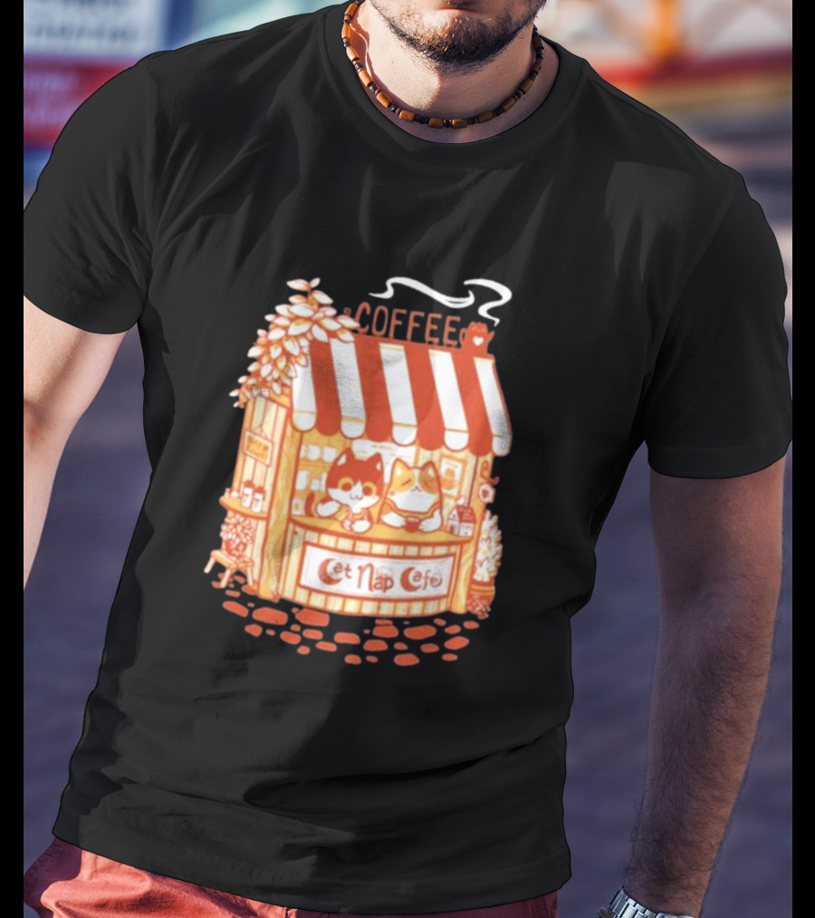 Lazy Cat Coffee Cat Nap Cafe Cozy Kiosk T-Shirt