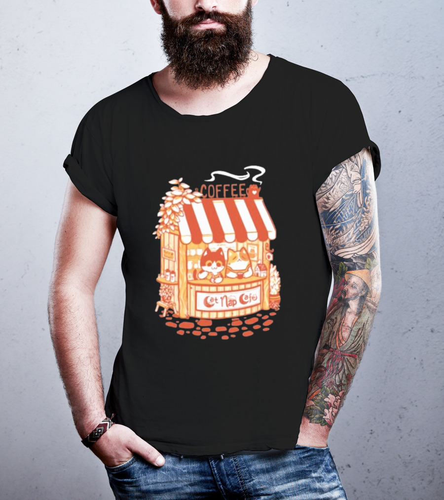 Lazy Cat Coffee Cat Nap Cafe Cozy Kiosk T-Shirt