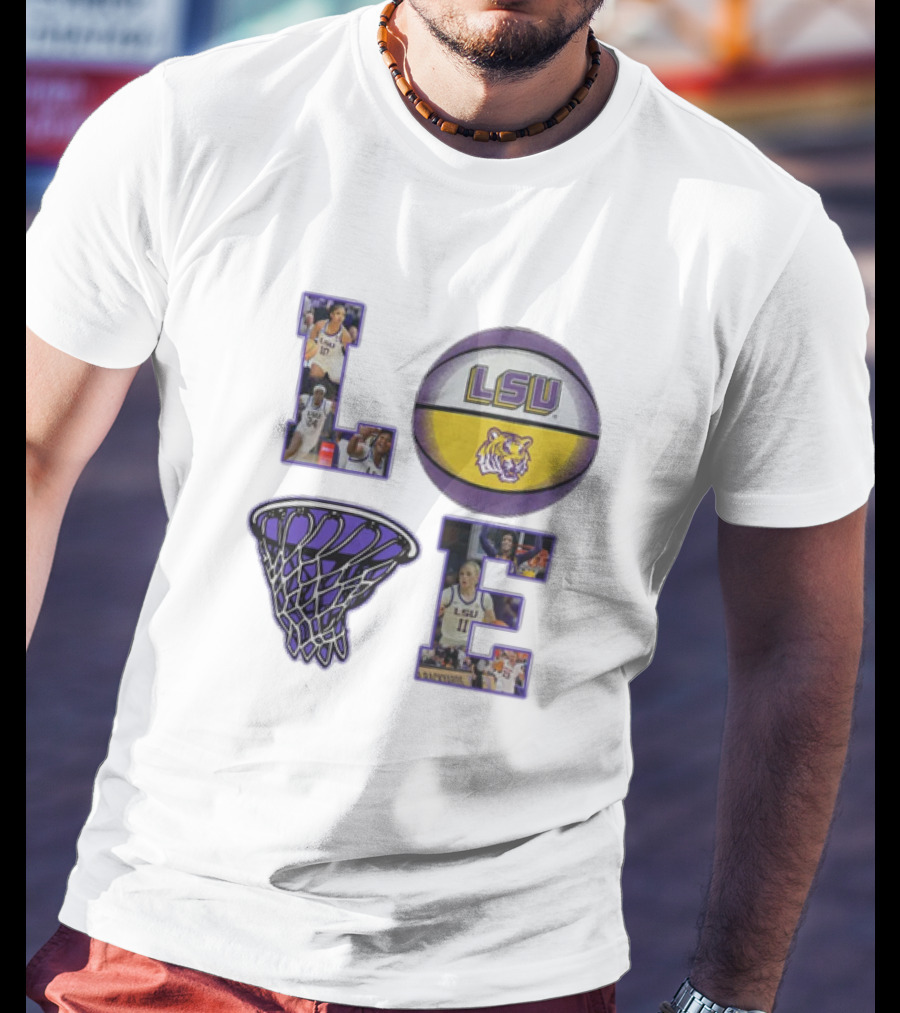 LSU Tigers Women's Basketball Love Collage With Basketball And Players T-Shirt