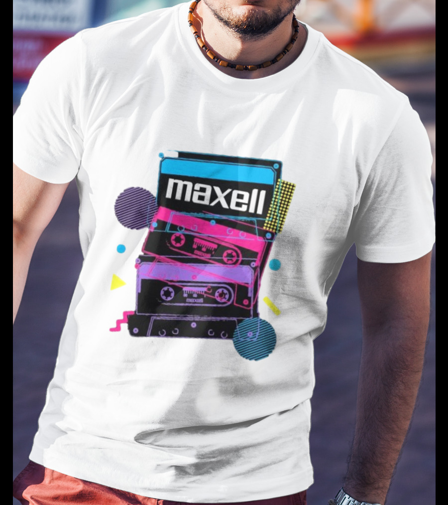 Maxell Retro Cassette Stack Vibrant Neon Aesthetic T-Shirt
