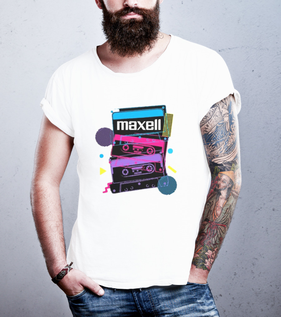 Maxell Retro Cassette Stack Vibrant Neon Aesthetic T-Shirt