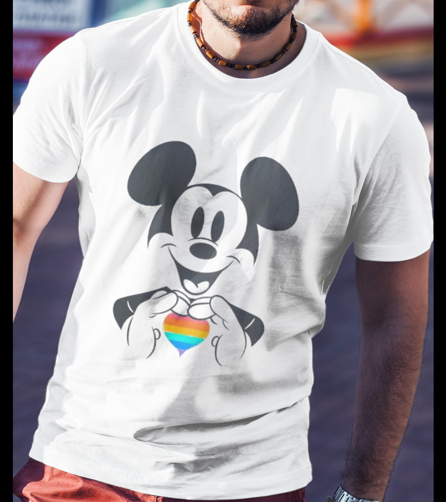 Mickey Mouse Holding Rainbow Heart Disney Pride T-Shirt
