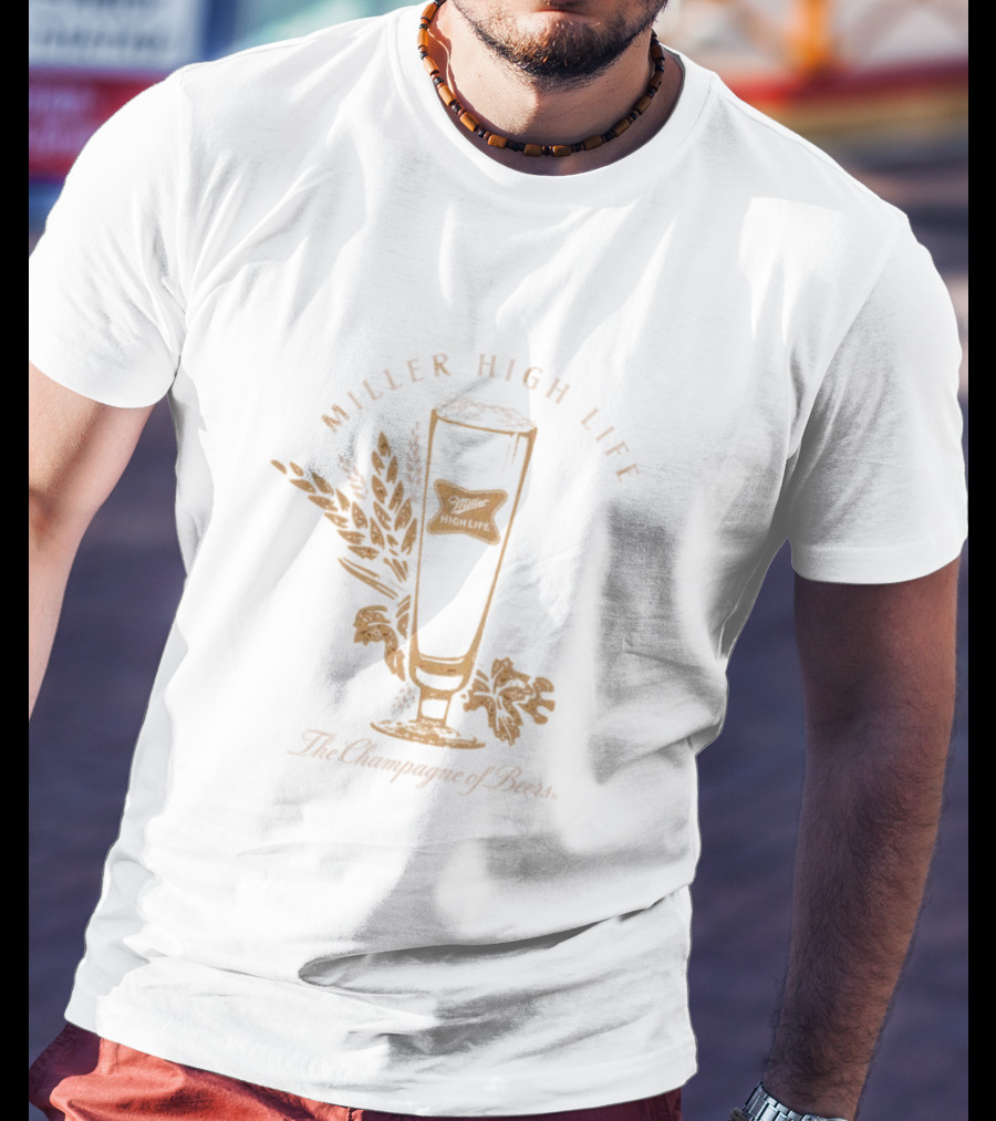 Miller High Life The Champagne Of Beers Tall Glass With Wheat And Leaves T-Shirt