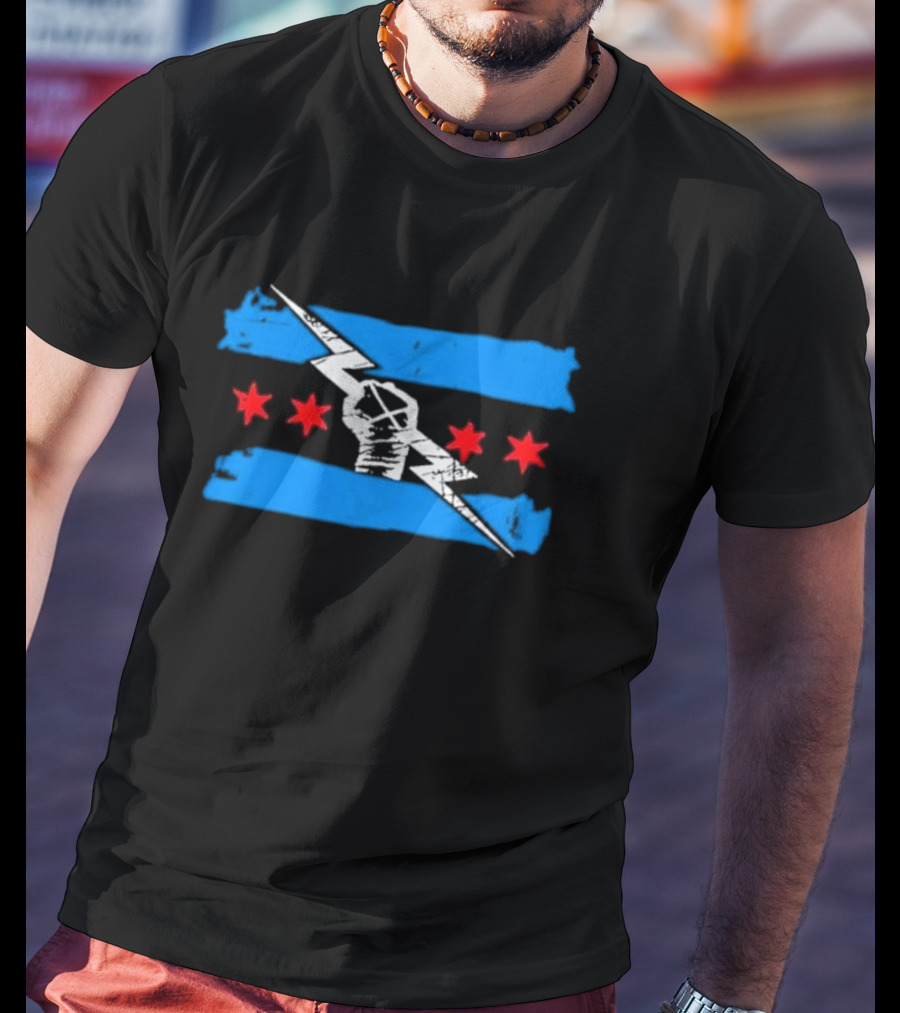 Best In The World CM Punk Lightning Fist With Chicago Flag Stars T-Shirt