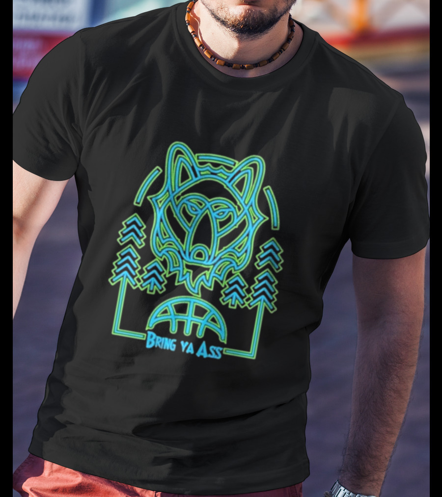 Bring Ya Asss Neon Wolf And Basketball Forest T-Shirt