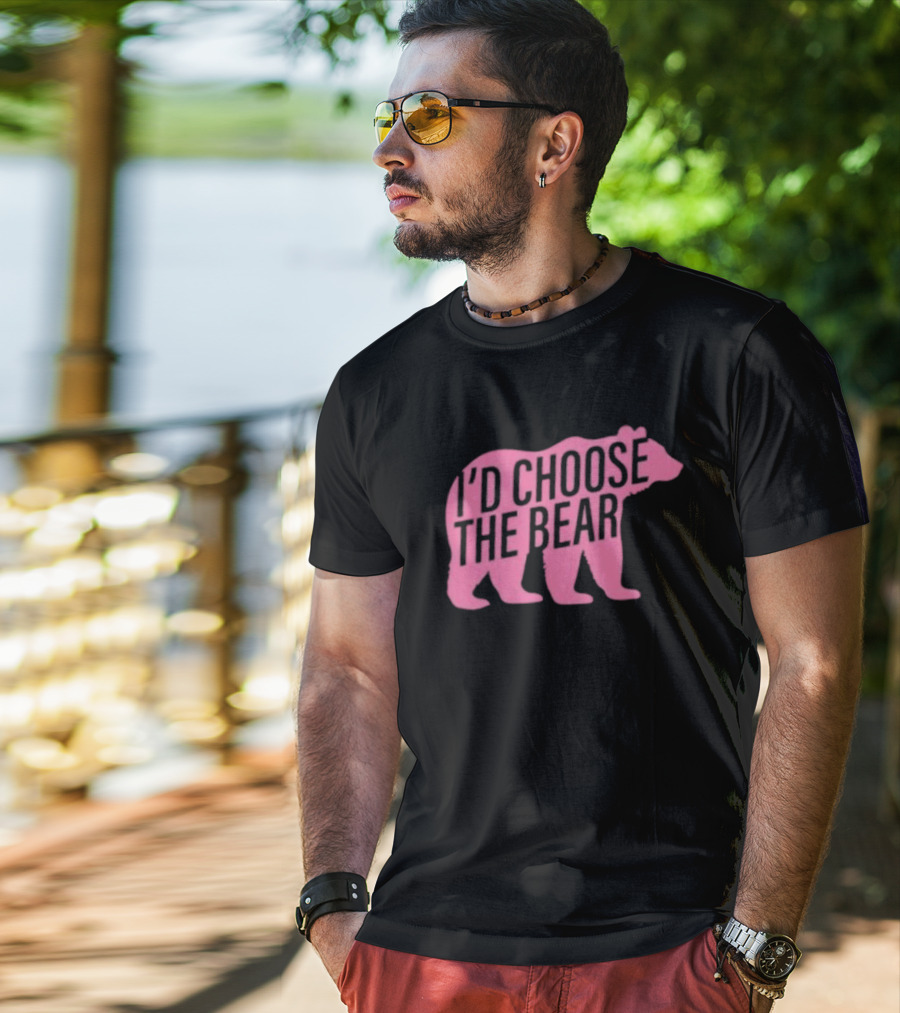 Confettirebels Pink Bear Silhouette I’d Choose The Bear T-Shirt
