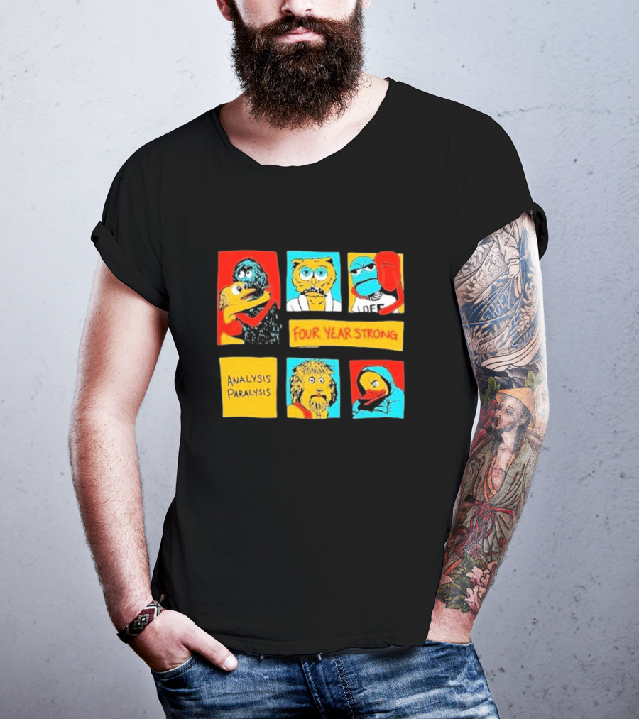 Four Year Strong Analysis Paralysis Characters In Colorful Panels T-Shirt