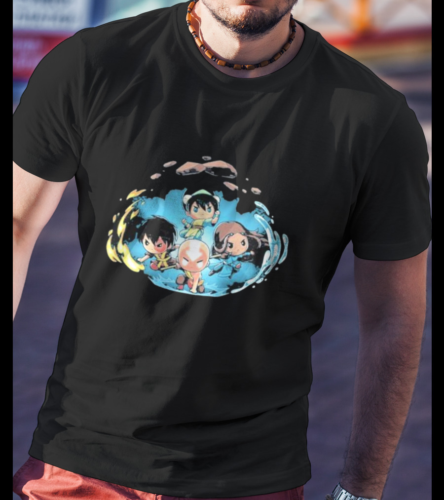 Avatar The Last Airbender Characters Chibi Team Water Fire Earth Air Elements Display T-Shirt