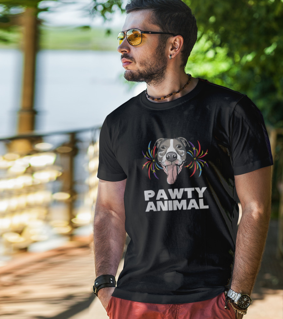 Pawty Animal Dog Lovers Partying Funny Mens Dog T-Shirt