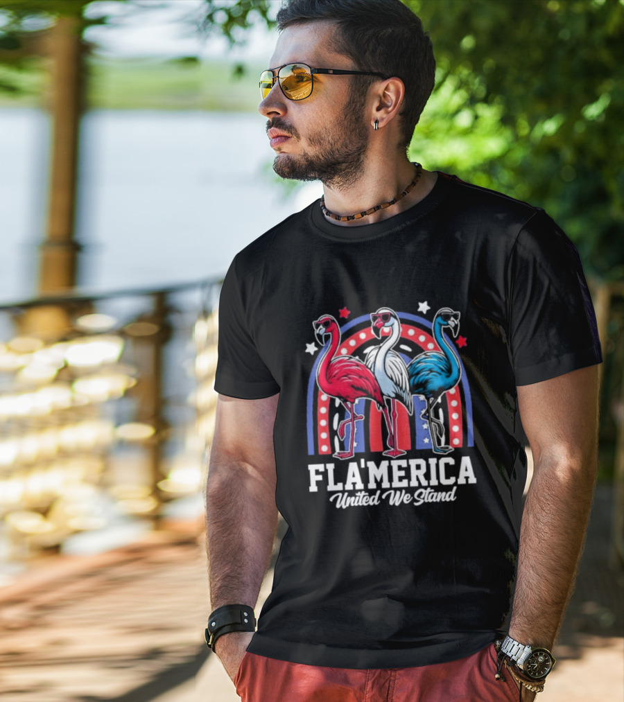 Flamingos Fla’merica Patriotic Red White Blue United We Stand T-Shirt