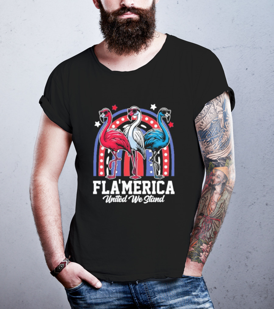 Flamingos Fla’merica Patriotic Red White Blue United We Stand T-Shirt