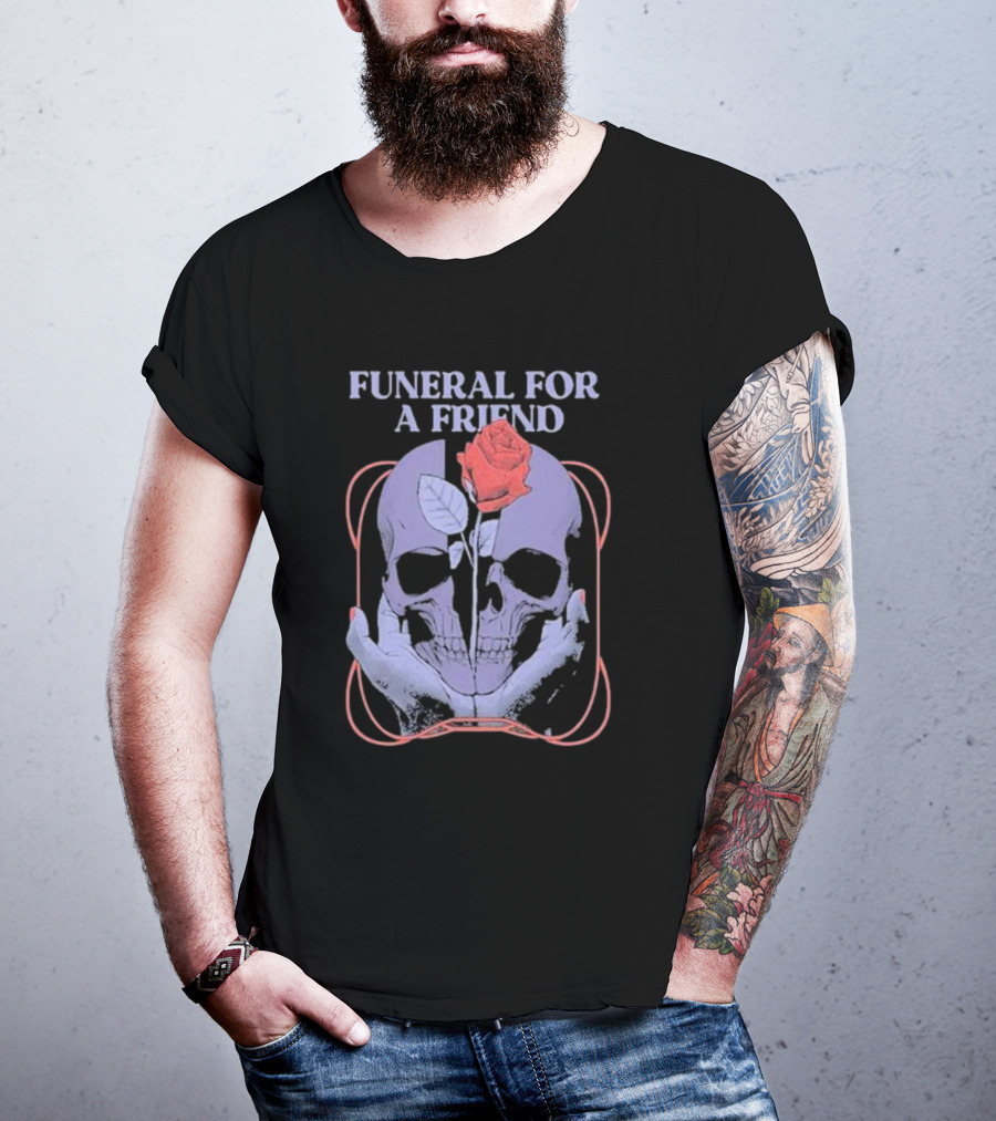 FUNERAL FOR A FRIEND SKULL ROSE DOUBLE HAND HOLDING SYMBOLISM T-Shirt