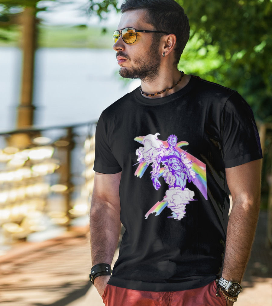 Hoshipieces Weather 9oz Manga Style Purple Cloud Man With Rainbow Elements T-Shirt