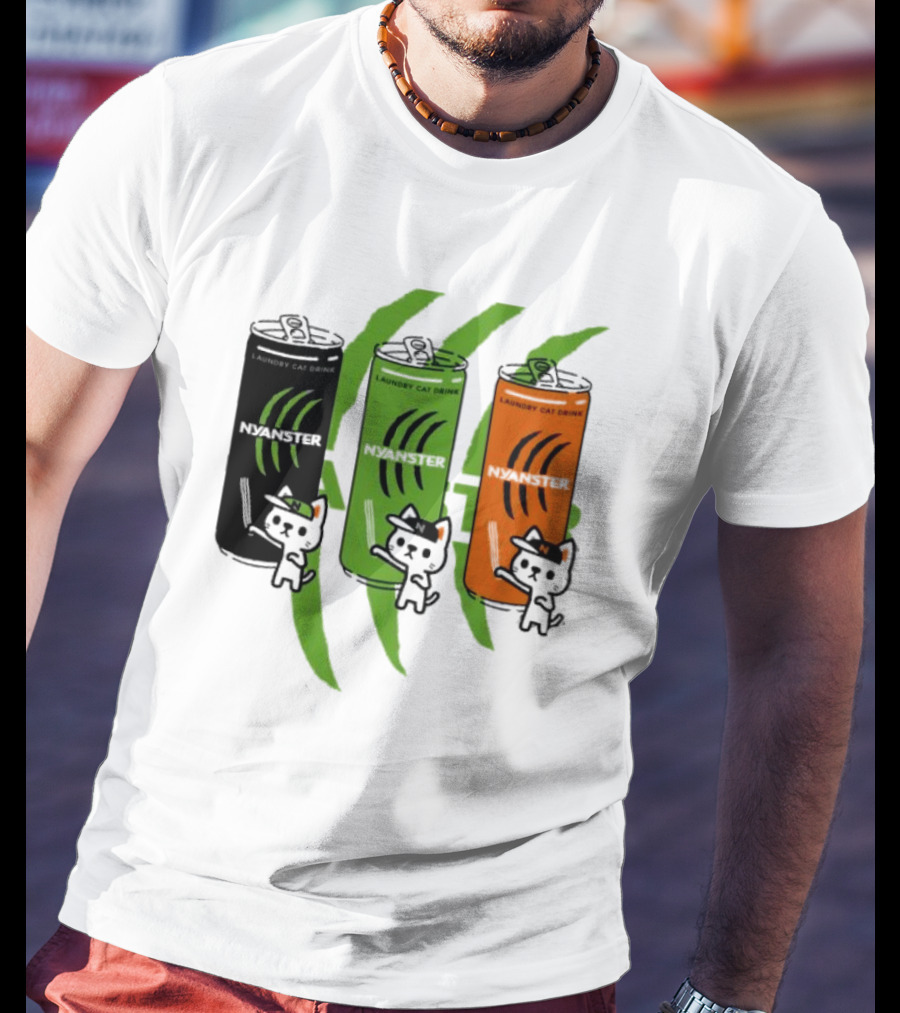 Laundry Cat Drink Nyanster Cans With Three Cats T-Shirt