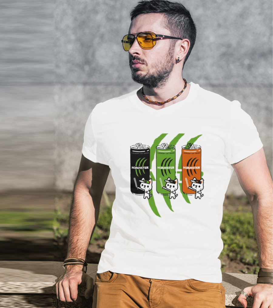 Laundry Cat Drink Nyanster Cans With Three Cats T-Shirt
