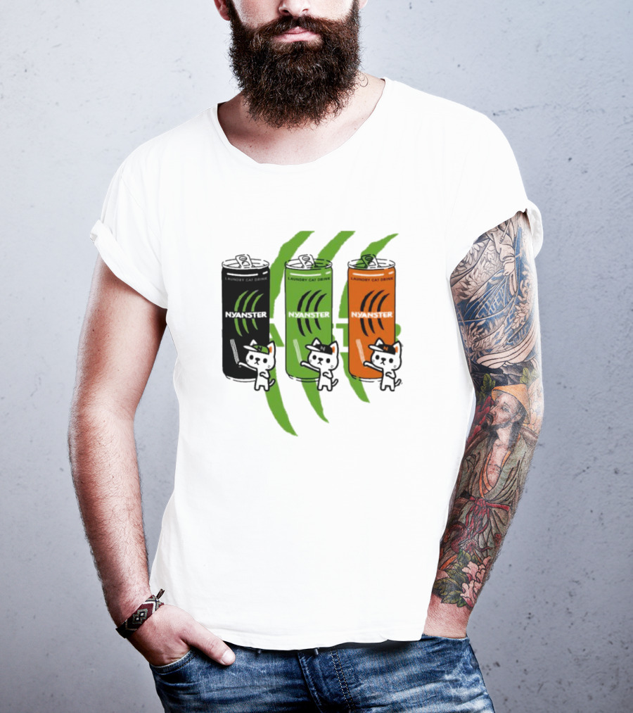 Laundry Cat Drink Nyanster Cans With Three Cats T-Shirt